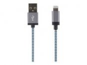 Kabel USB - Lightning, tygklädd, blå