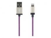 Kabel USB - Lightning, tygklädd, lila