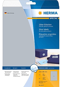 Etikett HERMA Silver gloss 210x297mm(25)