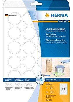 Etikett HERMA Transp stark Ø40mm (600)