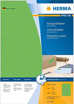 Etikett HERMA Färg grön A4 70x37mm(2400)