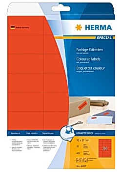 Etikett HERMA Färg röd 70x37mm (480)