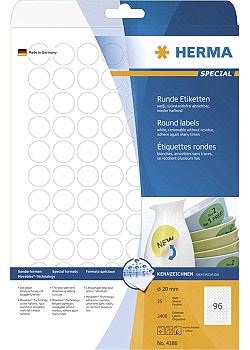 Etikett HERMA Movable rund Ø20 mm (2400)