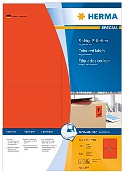 Etikett HERMA Färg röd 105x148mm (400)