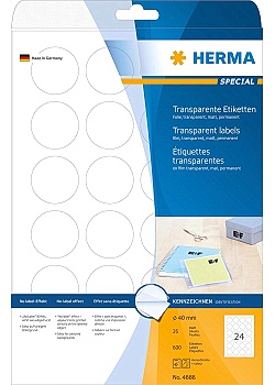 Etikett HERMA Transp Ø40mm (600)