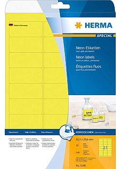 Etikett HERMA Neon gul 63,5x29,6mm (540)