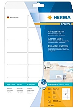 Etikett HERMA Inkjet 63,5x38,1mm (525)