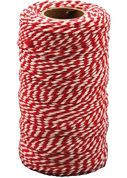 Bomullssnöre 100m x 2mm Röd/vit