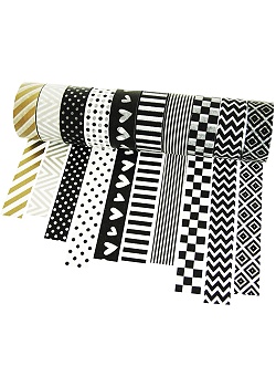 Washi Tape sort. mönster svart 10/fp