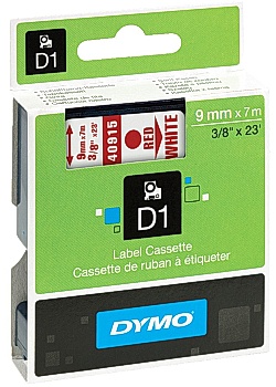 Tape DYMO D1 9mm röd på vit