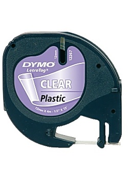 Tape LetraTAG plast 12mm svart på transp