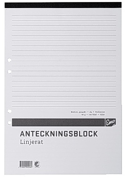 Anteckningsblock A4 100 bl linj hål perf
