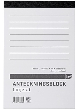 Anteckningsblock A6 100 blad linj perf