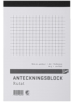 Anteckningsblock A6 100 blad rutat perf