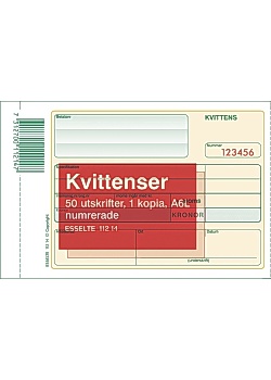 Blankett kvittens numrerad A6L 2x50 blad