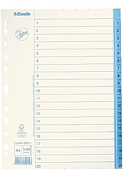 Pappersregister JOPA A4 1-20 vit/blå
