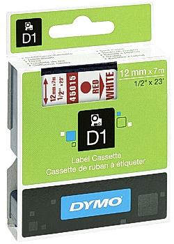 Tape DYMO D1 12mm röd på vit