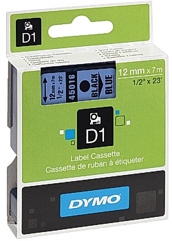 Tape DYMO D1 12mm svart på blå
