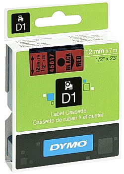 Tape DYMO D1 12mm svart på röd