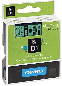 Tape DYMO D1 12mm svart på grön