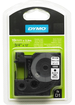 Tape DYMO D1 19mm Nylon svart på vit
