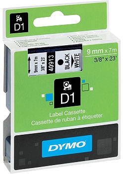 Tape DYMO D1 9mm svart på vit