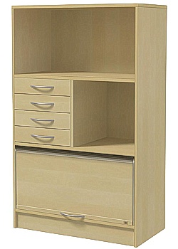 Skåp jalusi, lådor H132,5cm björklaminat