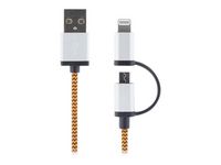 Kabel Ligtning + Micro-usb tygklädd ora.